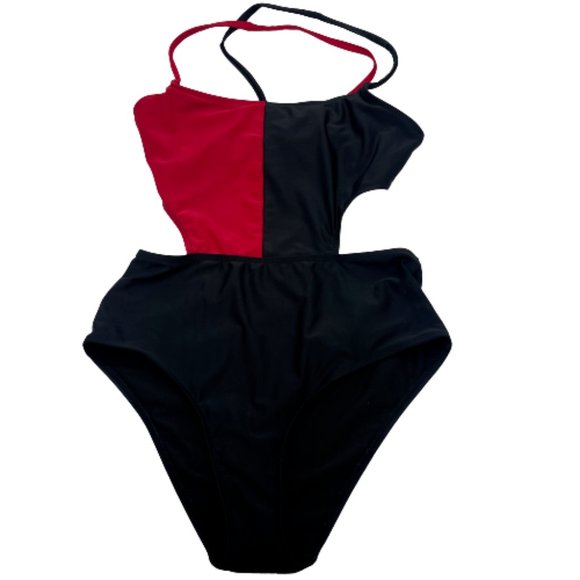 Unbranded Other - Color Block Monokini One Piece Swim Lace Up Bathing Suit Black Red S Small